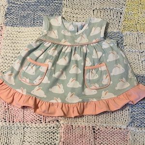 18 mo, top/dress w multitude baby rabbits. Pockets & detailed ruffle & trim👼